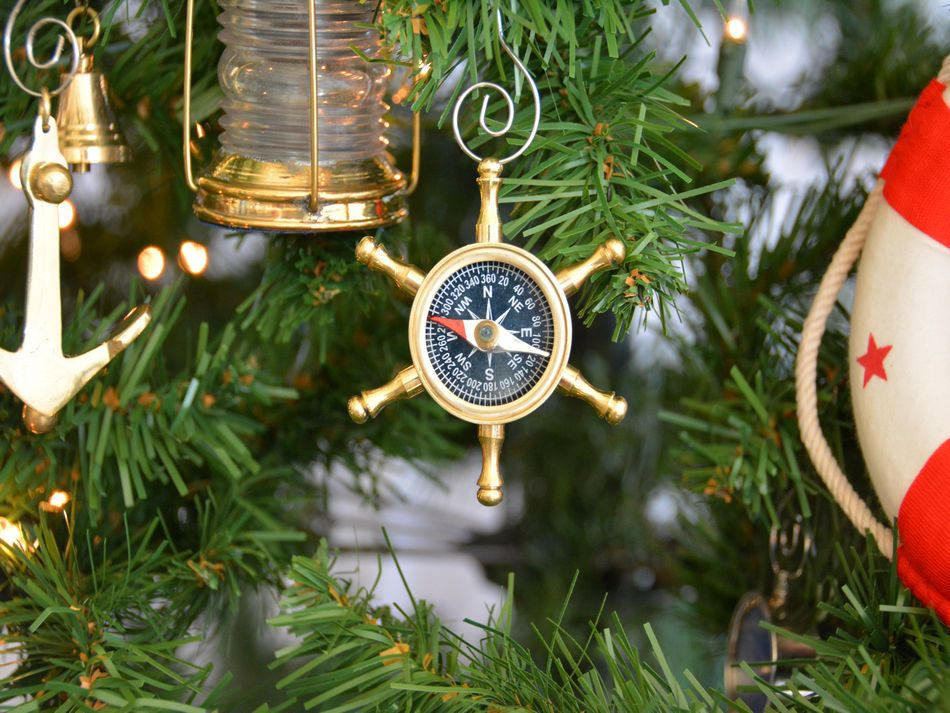 Brass Ship s Wheel Compass Nautical Christmas Tree Ornament Nautical