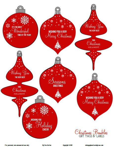 Free Printable Download Christmas Ornaments Gift Tags Printable