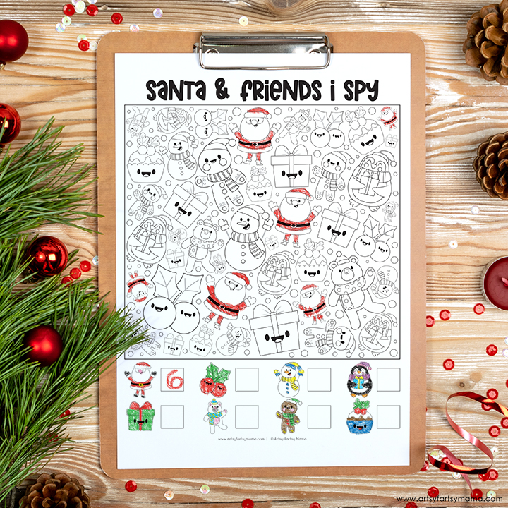 Free Printable Santa I Spy Worksheet Artsy fartsy Mama Santa Gift 