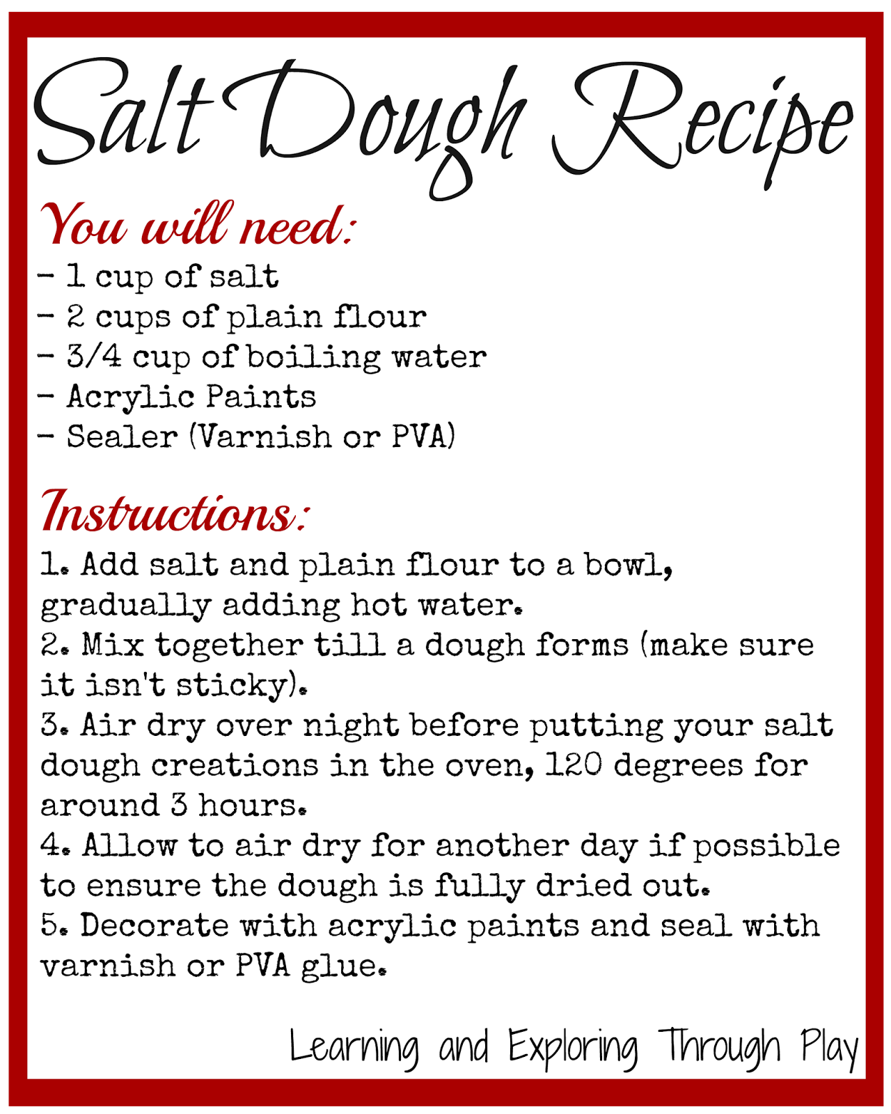 Learning And Exploring Through Play Salt Dough Recipe