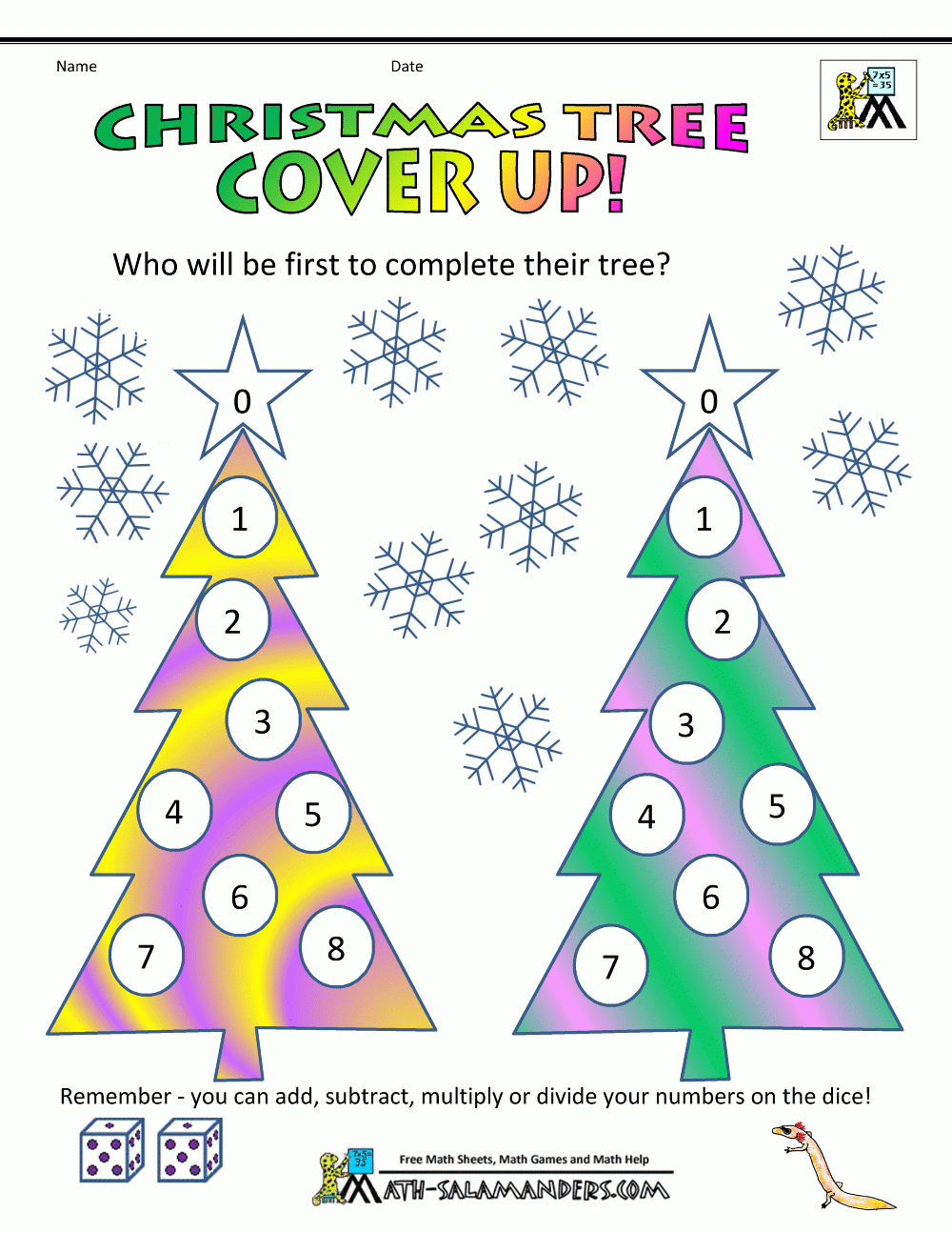 Math Christmas Ornaments Worksheets Printable Multiplication Flash Cards