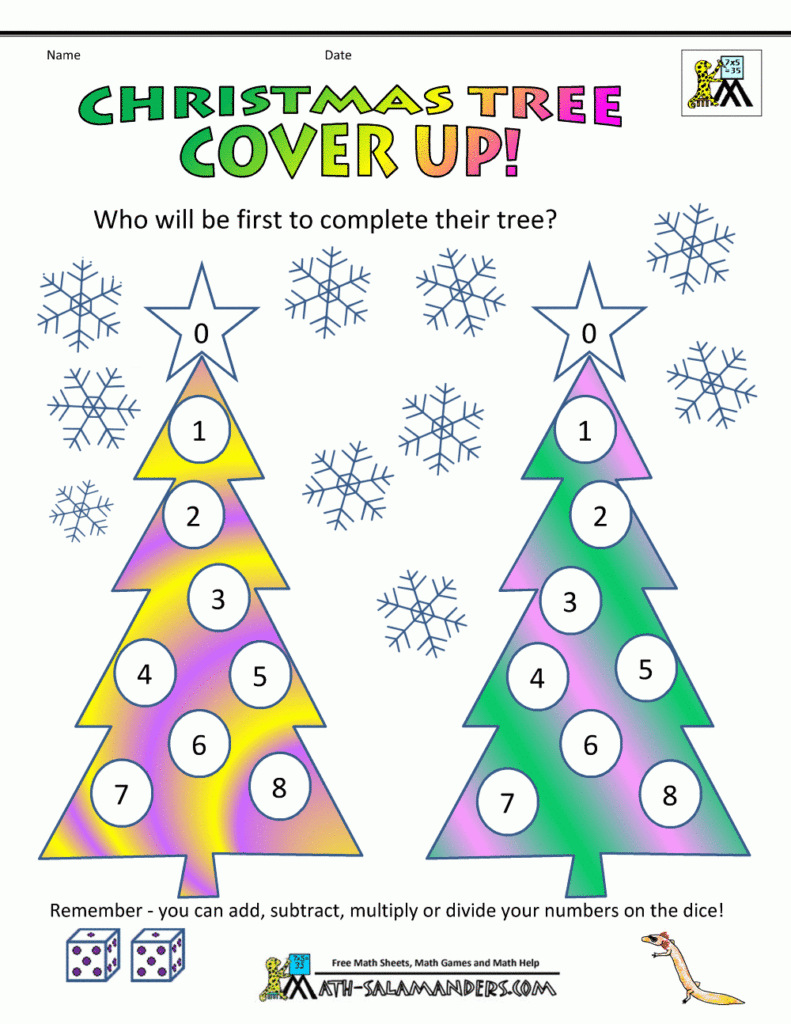 Math Christmas Ornaments Worksheets Printable Multiplication Flash Cards