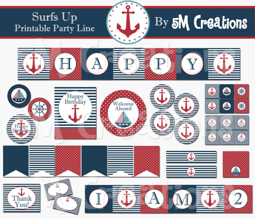 Nautical Birthday Party Printable Decorations Instant Download 5M 