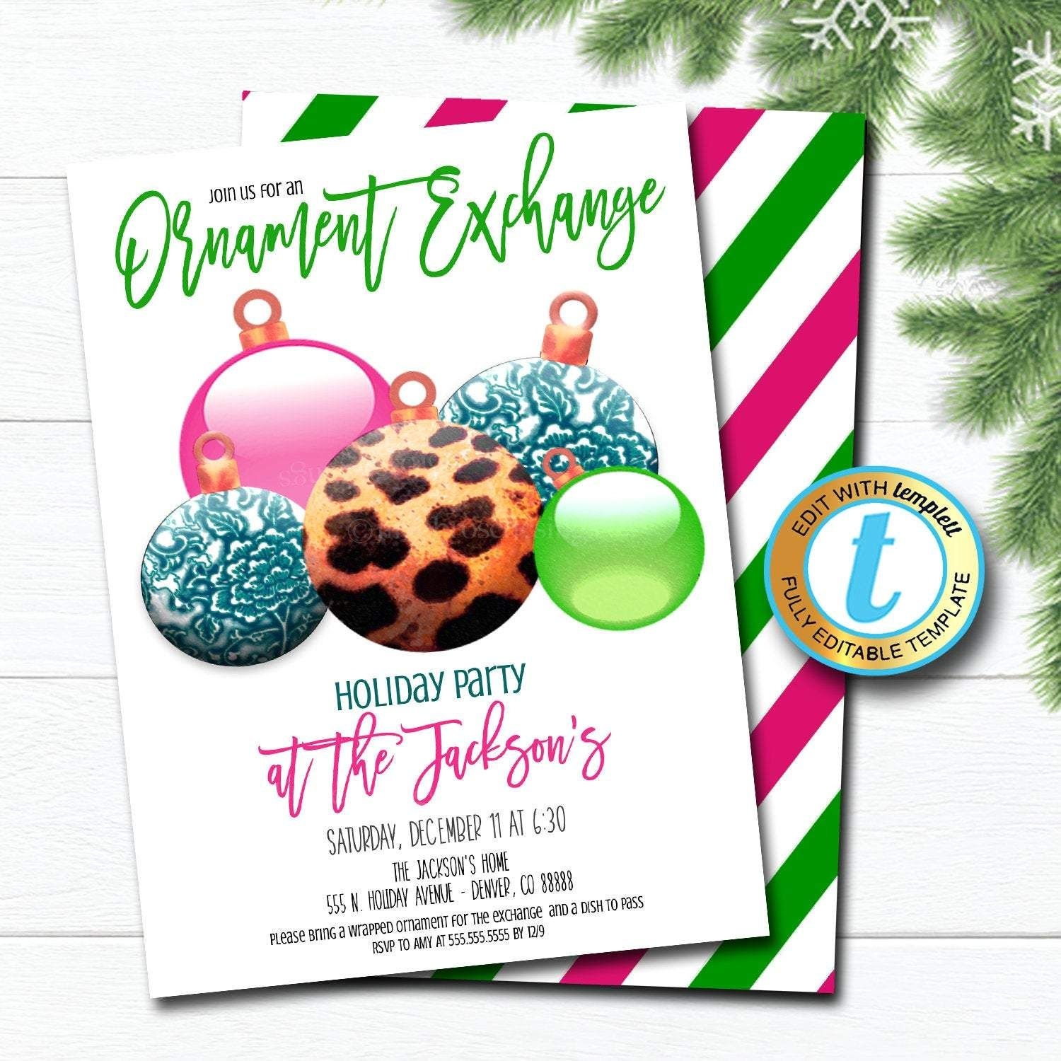Ornament Exchange Party Invitation Christmas Preppy Ginger Jar