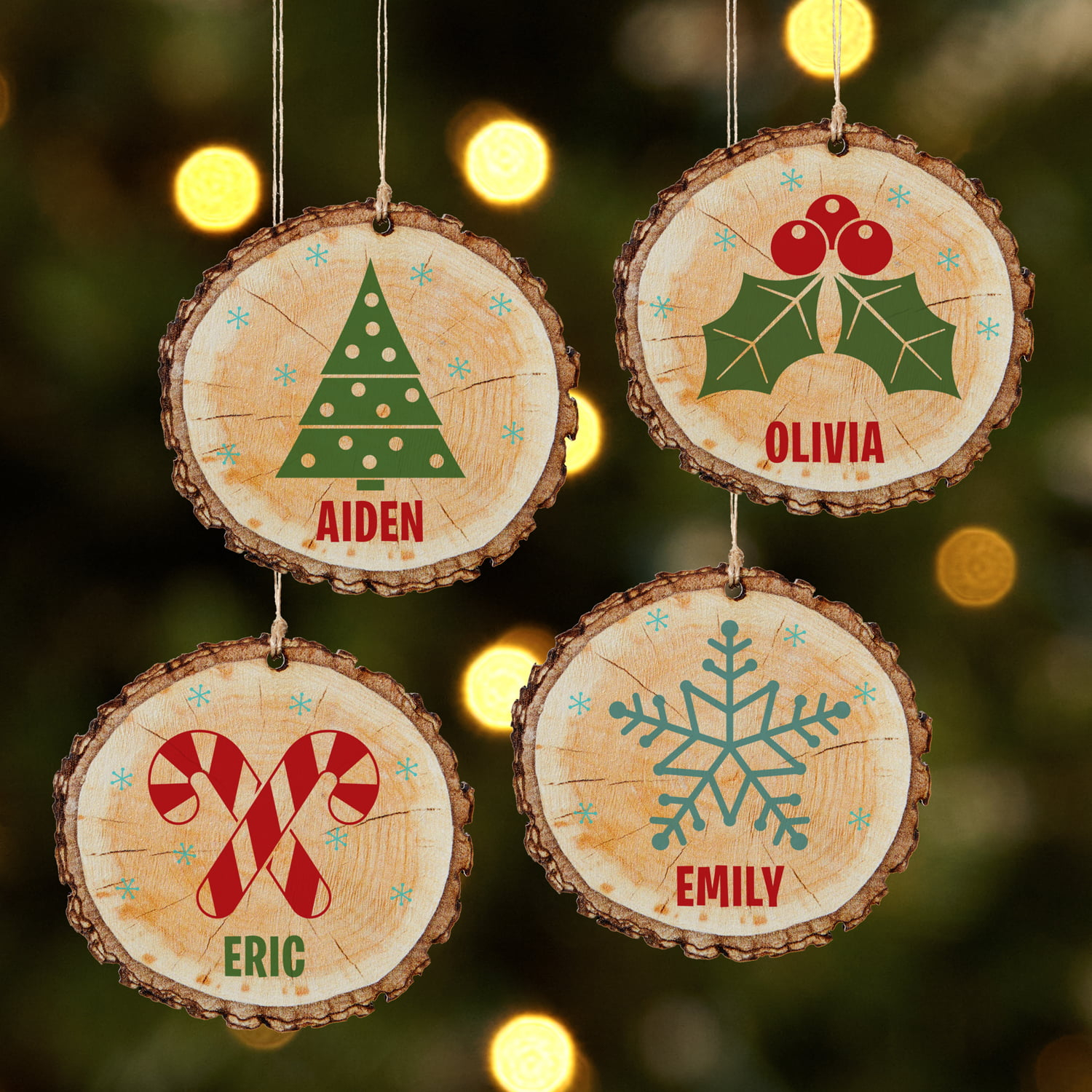 Personalized Rustic Charm Wooden Christmas Ornament Available In 4 