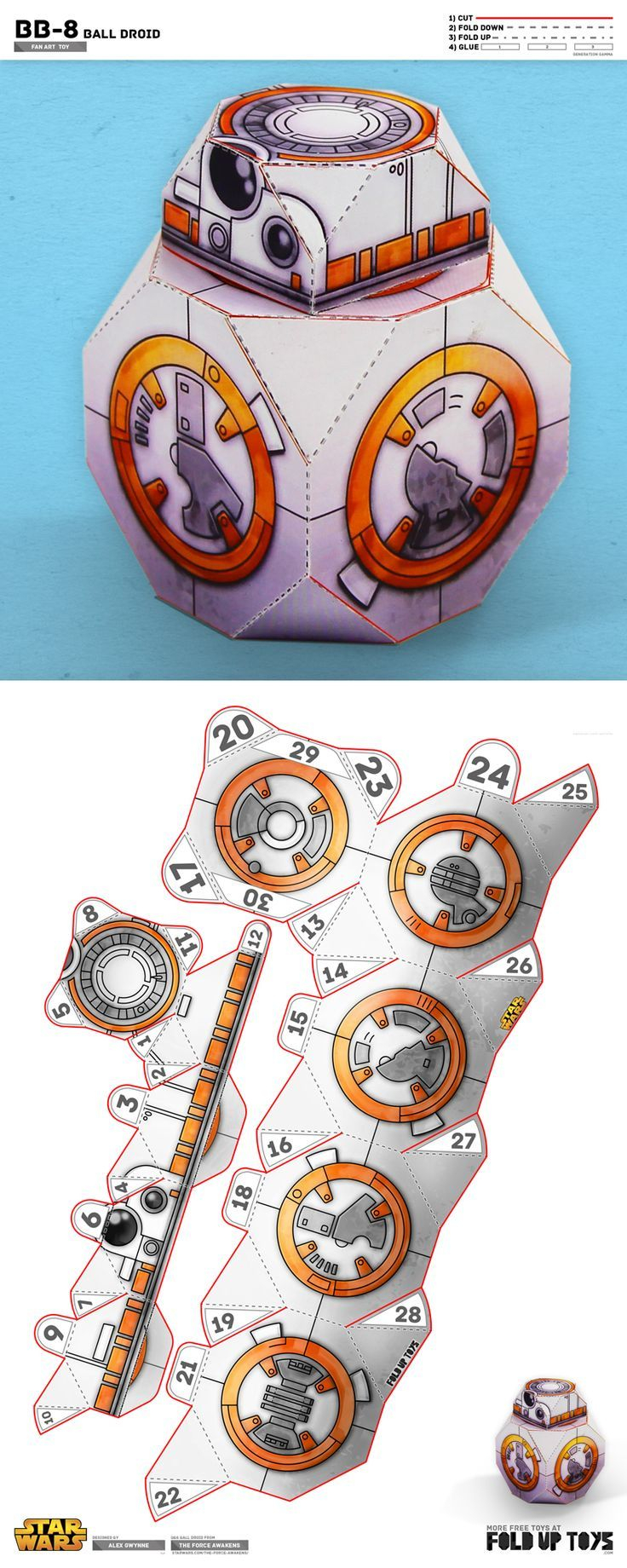 Printable BB 8 Droid Paper Toy Craft Fold Up Toys Star Wars Star 