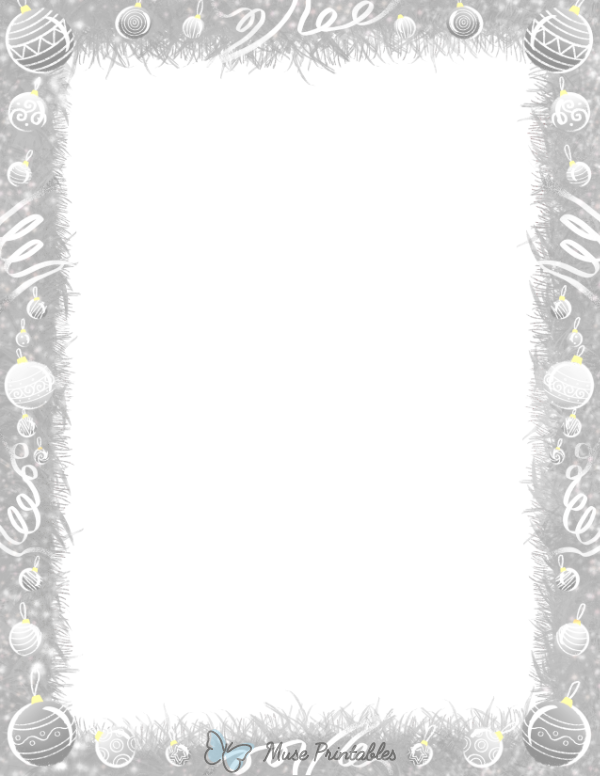 Printable Silver Christmas Ornament Page Border